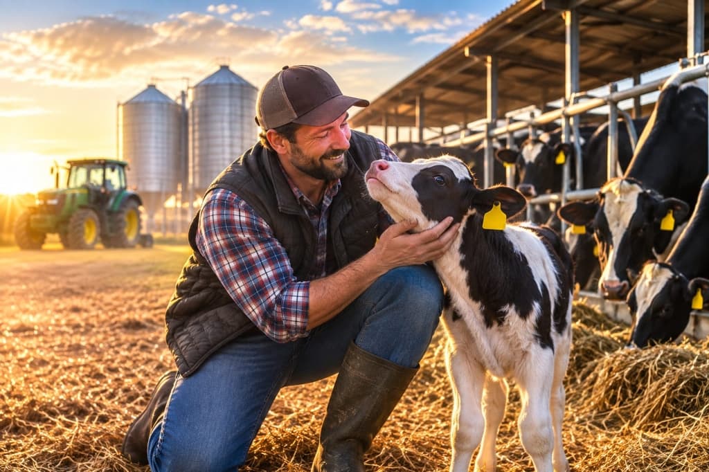Farmer with cows